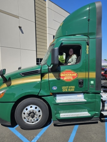 a close up of a green truck