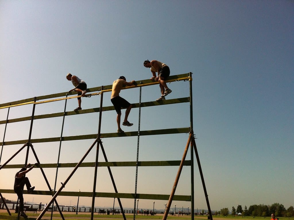 a group of people jumping in the air